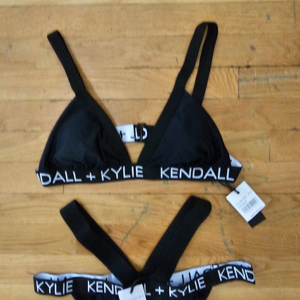 Kendall & Kylie Women's Black Logo Brand Bikini Top bandage logo Bottom Size XL - Picture 6 of 15